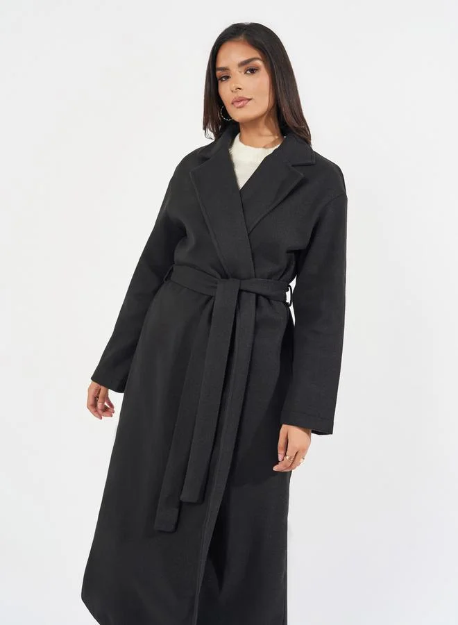 Styli Regular Fit Midi Belted Wool Like Coat