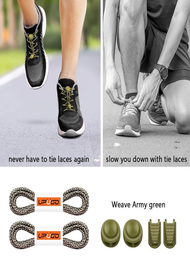 UpUGo Elastic Shoe Laces, No Tie Shoe Laces Tieless for Kids, Adults, Elderly, One Size Fit All, Weave Army Green, 1 pair - Image 2