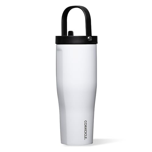 Corkcicle Go Cup XL LeakProof Travel Tumbler Triple Insulated Stainless Steel Water Bottle EasyCarry Handle Summer Drinkware Gift Keeps Drinks Ice Cold 30 oz Gloss White - Image 1