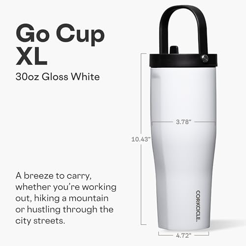 Corkcicle Go Cup XL LeakProof Travel Tumbler Triple Insulated Stainless Steel Water Bottle EasyCarry Handle Summer Drinkware Gift Keeps Drinks Ice Cold 30 oz Gloss White - Image 3