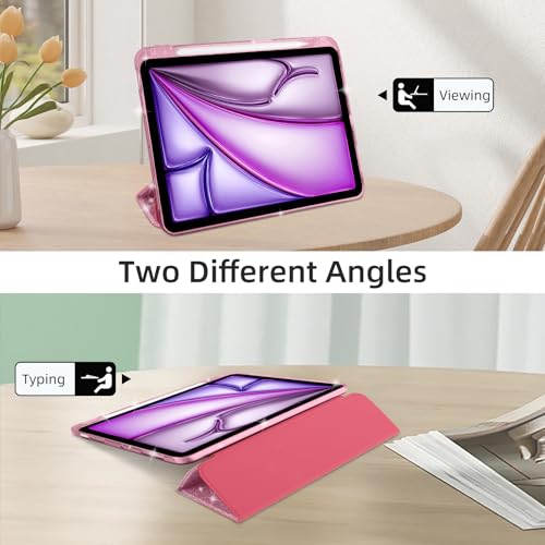 HOICHOE Case for iPad Air 13 Inch (M3 / M2, 2025/2024) & iPad Pro 12.9 6/5th Gen (2022/2021), Glittering Sparkly Cover with Shiny Clear Back Shell, Trifold Stand Case with Pencil Holder, Pink - Image 4