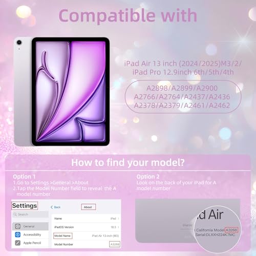 HOICHOE Case for iPad Air 13 Inch (M3 / M2, 2025/2024) & iPad Pro 12.9 6/5th Gen (2022/2021), Glittering Sparkly Cover with Shiny Clear Back Shell, Trifold Stand Case with Pencil Holder, Pink - Image 2