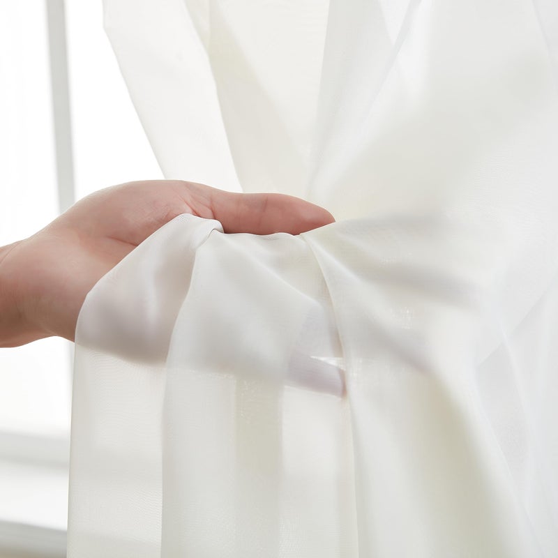 HLC.ME Ivory Sheer Voile Window Treatment Rod Pocket Curtain Panels for Bedroom and Small Windows (54 x 63 inches Long, Set of 2) - Image 5