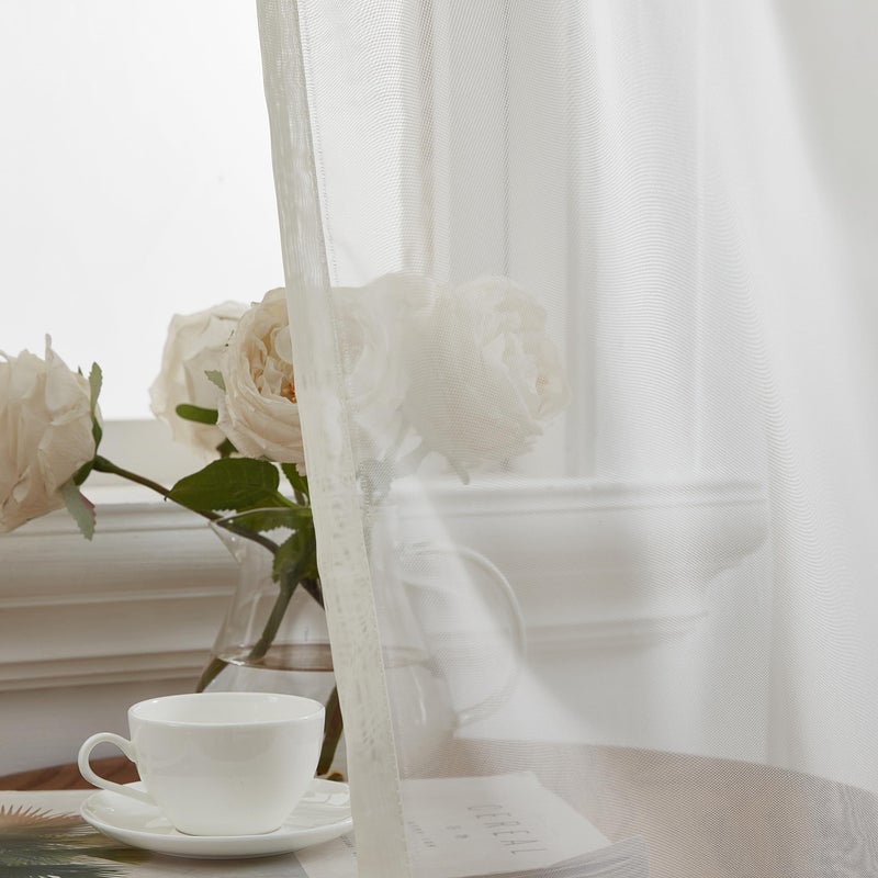HLC.ME Ivory Sheer Voile Window Treatment Rod Pocket Curtain Panels for Bedroom and Small Windows (54 x 63 inches Long, Set of 2) - Image 4