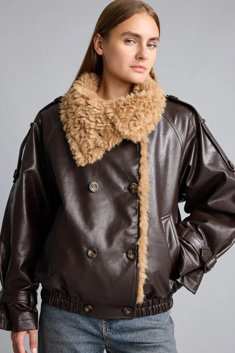 Oversize Fit Faux Leather Faux Leather Jacket