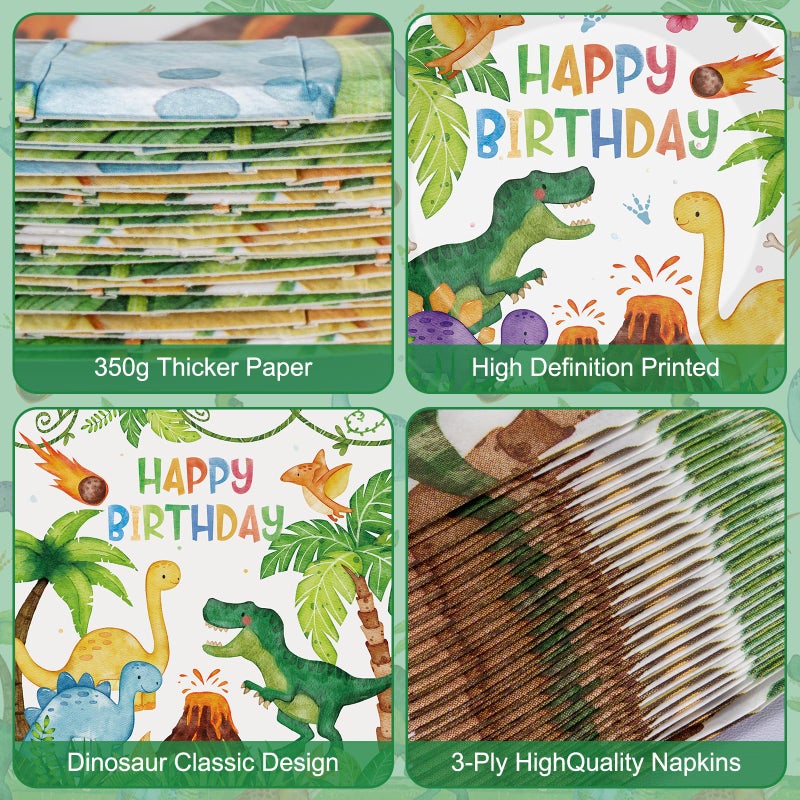 Litmitfu 40 Pcs Dinosaur Plates and Napkins Sets - Happy Birthday Dino Party Supplies Tableware, Watercolor Disposable Paper Plates Napkins Kit for Dinosaur Birthday Party Decorations Table Decor, Serves 20 - Image 4
