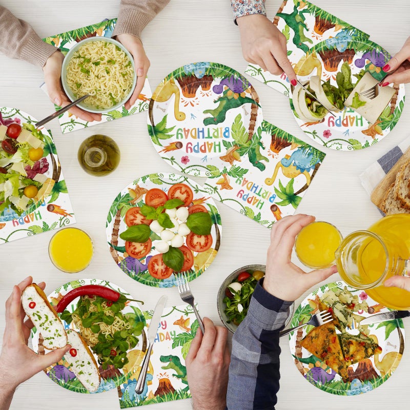 Litmitfu 40 Pcs Dinosaur Plates and Napkins Sets - Happy Birthday Dino Party Supplies Tableware, Watercolor Disposable Paper Plates Napkins Kit for Dinosaur Birthday Party Decorations Table Decor, Serves 20 - Image 5