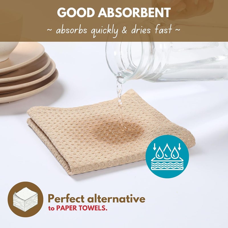 Native Fab Waffle 12 Pack Dish Cloths  100 Cotton Absorbent Quick Drying Washable Towels for Cleaning Cooking  Baking  Great for Daily Use Home Restaurants Cafes  12 x 12  Beige - Image 2