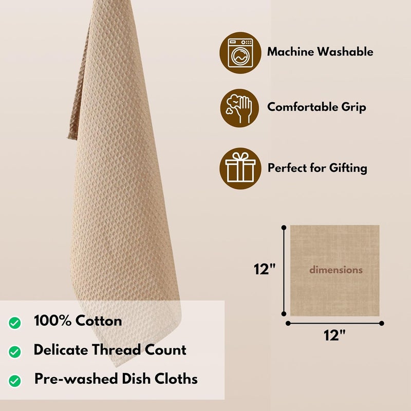Native Fab Waffle 12 Pack Dish Cloths  100 Cotton Absorbent Quick Drying Washable Towels for Cleaning Cooking  Baking  Great for Daily Use Home Restaurants Cafes  12 x 12  Beige - Image 4