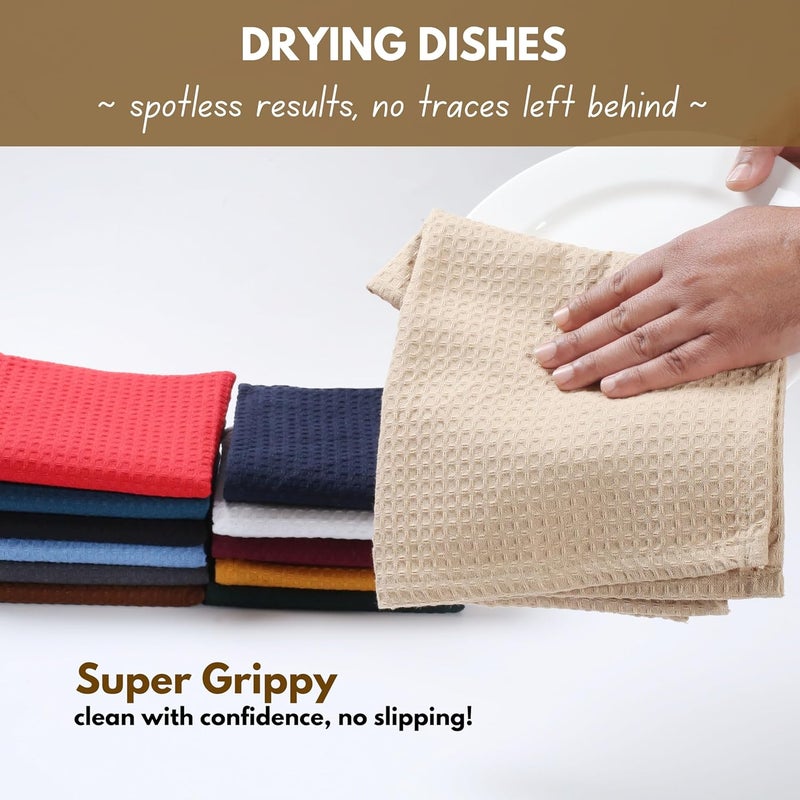 Native Fab Waffle 12 Pack Dish Cloths  100 Cotton Absorbent Quick Drying Washable Towels for Cleaning Cooking  Baking  Great for Daily Use Home Restaurants Cafes  12 x 12  Beige - Image 3