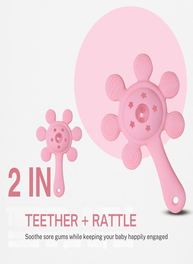 Nestlooms Silicone Baby Rattle Teether, BPA-Free, Food-Grade Teething Toy with Soft Multi-Texture Surface, Easy-Grip Rattle for Gum Relief & Early Development,for Infants & Toddlers (StarPetal Pink) - Image 2