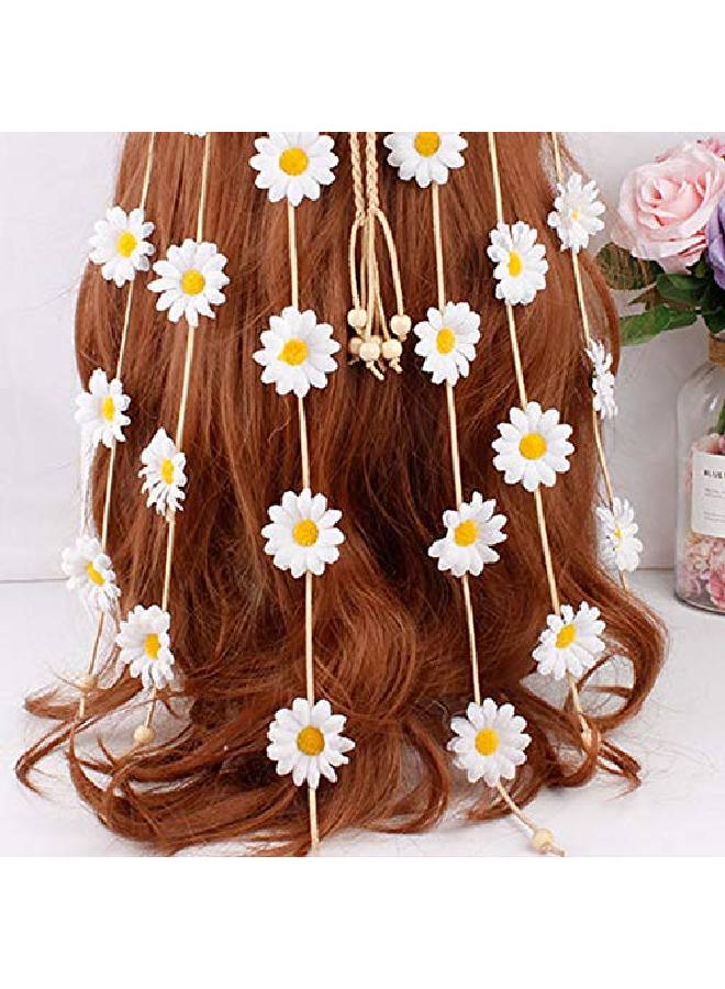 YAXAMING Flower Headband Hippie Sunflower Hairband Floral Crown Bohemian Hair Bands Women Girls Boho Hair Hoop Headdress Headwear Headpiece Party Decoration Cosplay Costume Cute Handmade Hair Accessories White  - Image 5