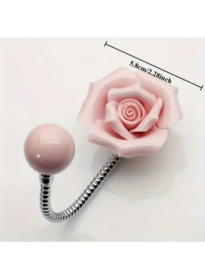 Pink 3D Ceramic Rose Wall Hook Chrome Finish Spiral Stem Towel Holder - Image 4
