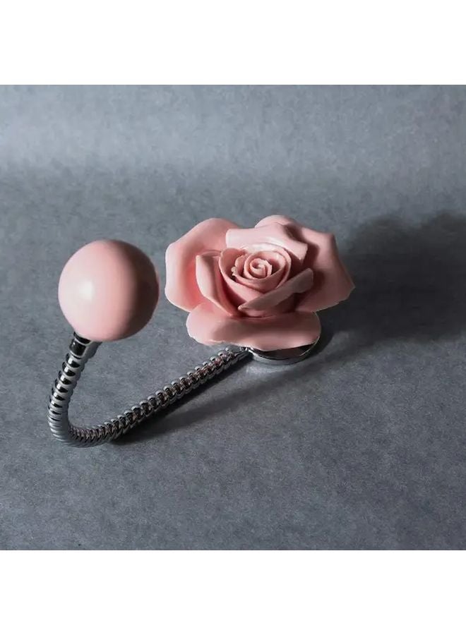 Pink 3D Ceramic Rose Wall Hook Chrome Finish Spiral Stem Towel Holder - Image 5