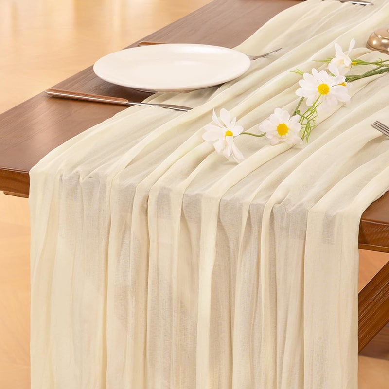 Socomi Beige Cheesecloth Table Runner Easter Spring Boho Rustic Gauze 120 inch 10FT Cheese Cloth Runner for Wedding Party Baby Shower Birthday Home Decor Holiday Decorations - Image 1