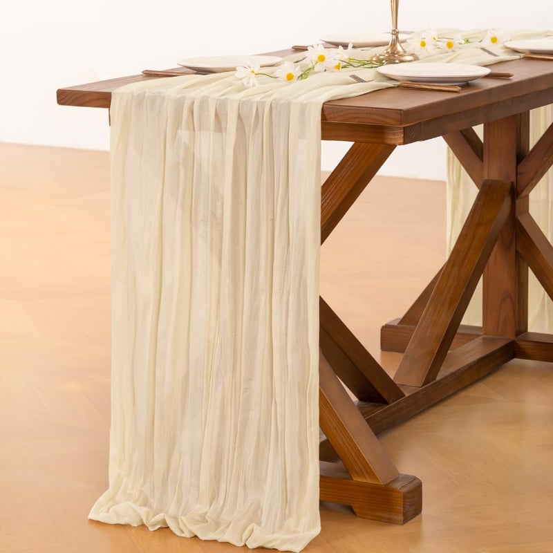 Socomi Beige Cheesecloth Table Runner Easter Spring Boho Rustic Gauze 120 inch 10FT Cheese Cloth Runner for Wedding Party Baby Shower Birthday Home Decor Holiday Decorations - Image 4
