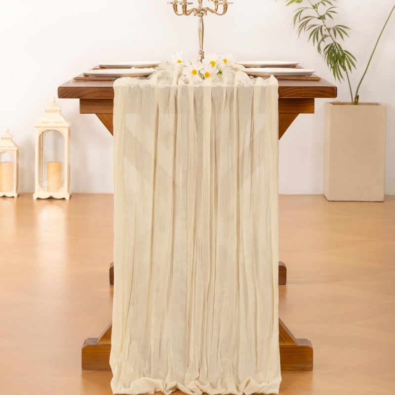 Socomi Beige Cheesecloth Table Runner Easter Spring Boho Rustic Gauze 120 inch 10FT Cheese Cloth Runner for Wedding Party Baby Shower Birthday Home Decor Holiday Decorations - Image 3