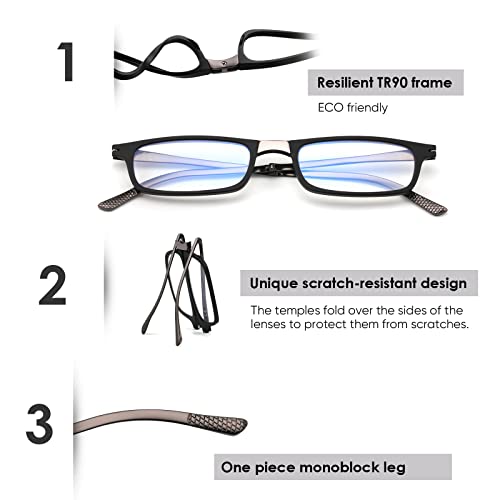 SKYOAK Evolved Folding Reading Glasses For Women Men Blue Light Blocking Anti UV Eyestrain Foldable Portable Compact Readers with Flat Hard Case Pocket Computer glasses 2.25 BLACK - Image 4