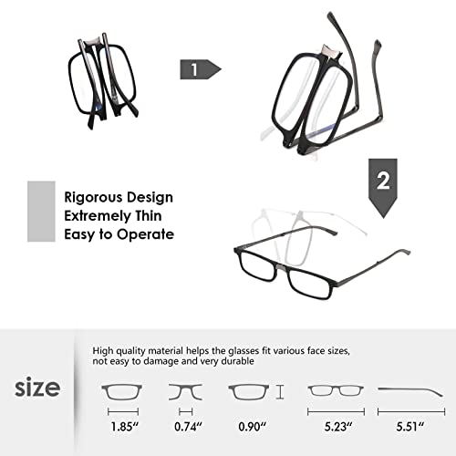 SKYOAK Evolved Folding Reading Glasses For Women Men Blue Light Blocking Anti UV Eyestrain Foldable Portable Compact Readers with Flat Hard Case Pocket Computer glasses 2.25 BLACK - Image 3