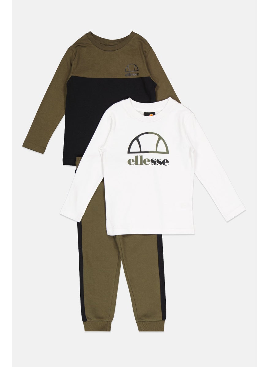 Ellesse - Toddlers Boy 3 Pieces Brand Logo Sweatshirt And Joggers Set, Olive - Image 1