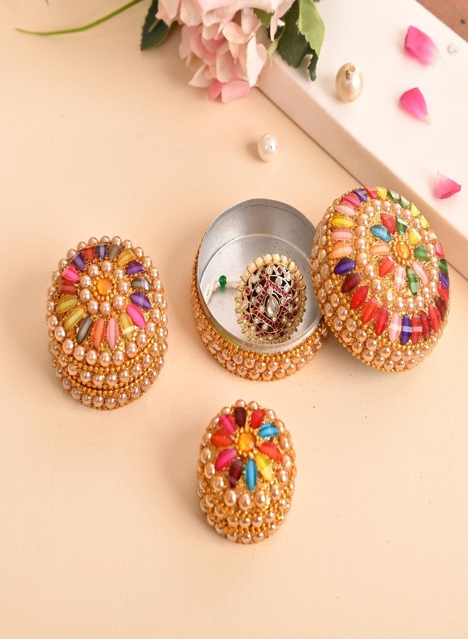 Craftam Handmade Beaded Kumkum Box Set - 3 Pcs Decorative Jewellery & Sindoor Box for Wedding, Pooja & Gift - Multicolor Round Pearl Beaded Dabbi - Image 2