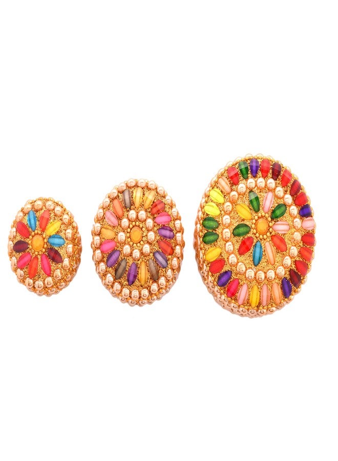 Craftam Handmade Beaded Kumkum Box Set - 3 Pcs Decorative Jewellery & Sindoor Box for Wedding, Pooja & Gift - Multicolor Round Pearl Beaded Dabbi - Image 4