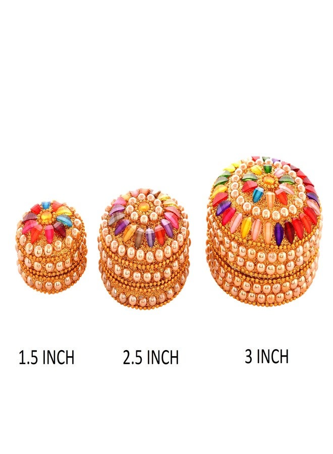 Craftam Handmade Beaded Kumkum Box Set - 3 Pcs Decorative Jewellery & Sindoor Box for Wedding, Pooja & Gift - Multicolor Round Pearl Beaded Dabbi - Image 3