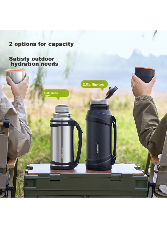 Joyoung Travel Thermos, Stainless Steel Large Capacity Insulated Bottle, Vacuum Insulated Water Bottle, Black, 2l Wr575 - Image 1