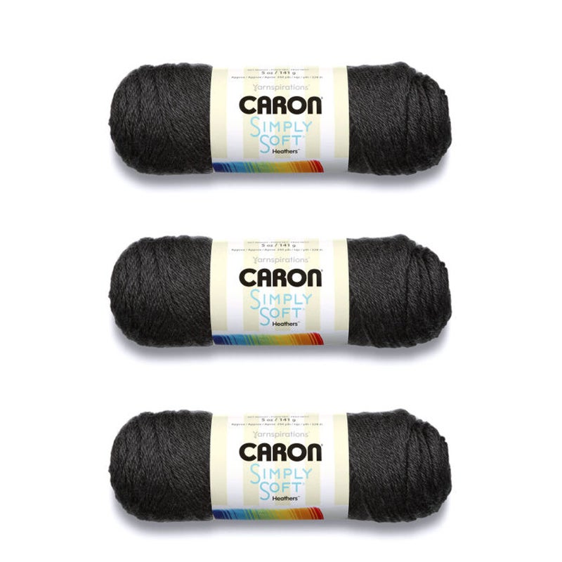 Caron Simply Soft Charcoal Heather Yarn  3 Pack of 141g5oz  Acrylic  4 Medium Worsted  250 Yards  KnittingCrochet