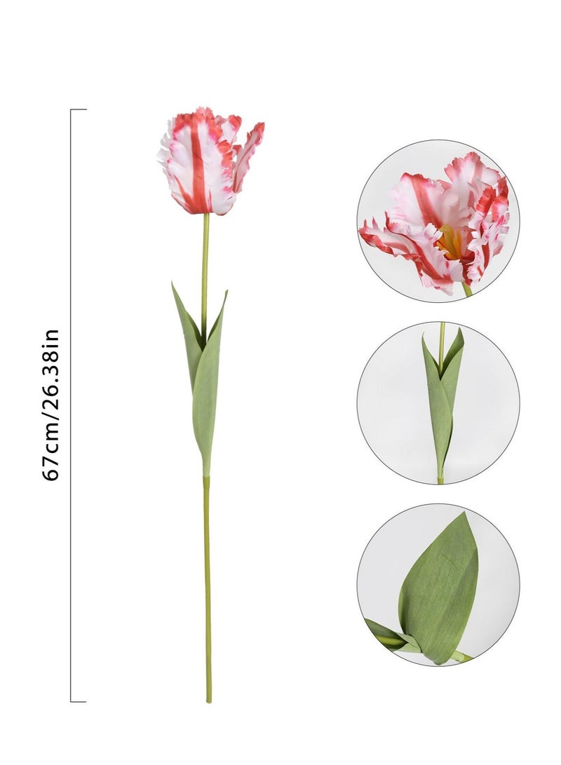 كابتن تيك 6PCS Tulips Artificial Flowers, Red Tulips 26.38in Real Touch Parrot Tulips Fake Tulips for Wedding Party Office Home Decor - Image 2