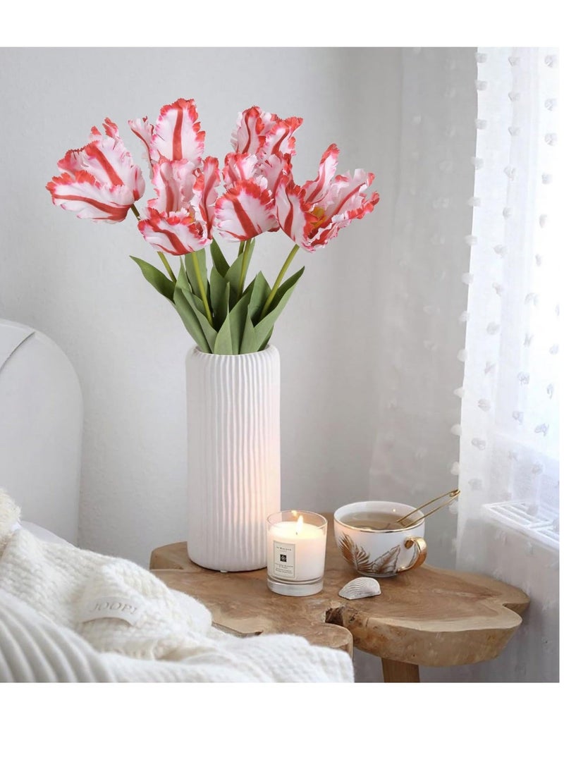 كابتن تيك 6PCS Tulips Artificial Flowers, Red Tulips 26.38in Real Touch Parrot Tulips Fake Tulips for Wedding Party Office Home Decor - Image 3
