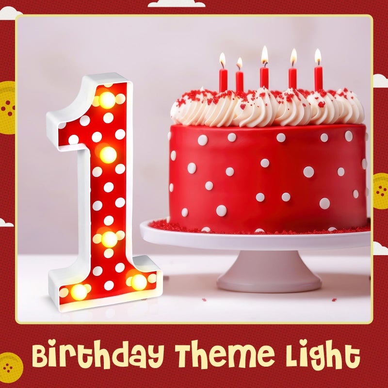 Glooglitter Mouse Birthday Decorations Marquee Light up Number Glowing Mouse Number Sign for 1st 2nd 3rd Boy Girl Kid Birthday Party Decorations Table Centerpieces Bedroom Wall Decor(Red Number 1) - Image 2