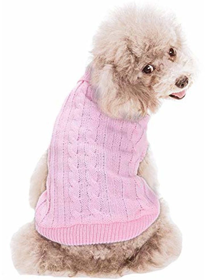 FAMI Small Dog Pullover Sweater, Cold Weather Cable Knitwear, Classic Turtleneck Thick Warm Clothes for Chihuahua, Bulldog, Dachshund, Pug, Yorkie (Pink,Small) - Image 3