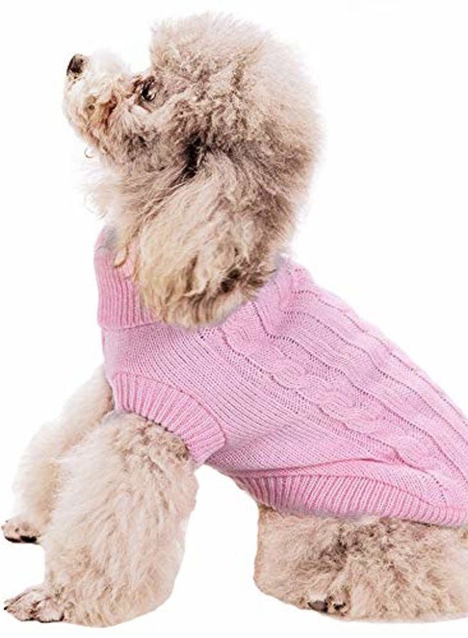 FAMI Small Dog Pullover Sweater, Cold Weather Cable Knitwear, Classic Turtleneck Thick Warm Clothes for Chihuahua, Bulldog, Dachshund, Pug, Yorkie (Pink,Small) - Image 2