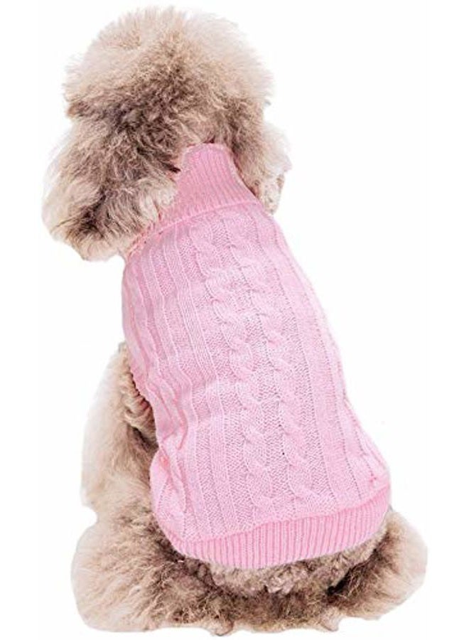 FAMI Small Dog Pullover Sweater, Cold Weather Cable Knitwear, Classic Turtleneck Thick Warm Clothes for Chihuahua, Bulldog, Dachshund, Pug, Yorkie (Pink,Small) - Image 1