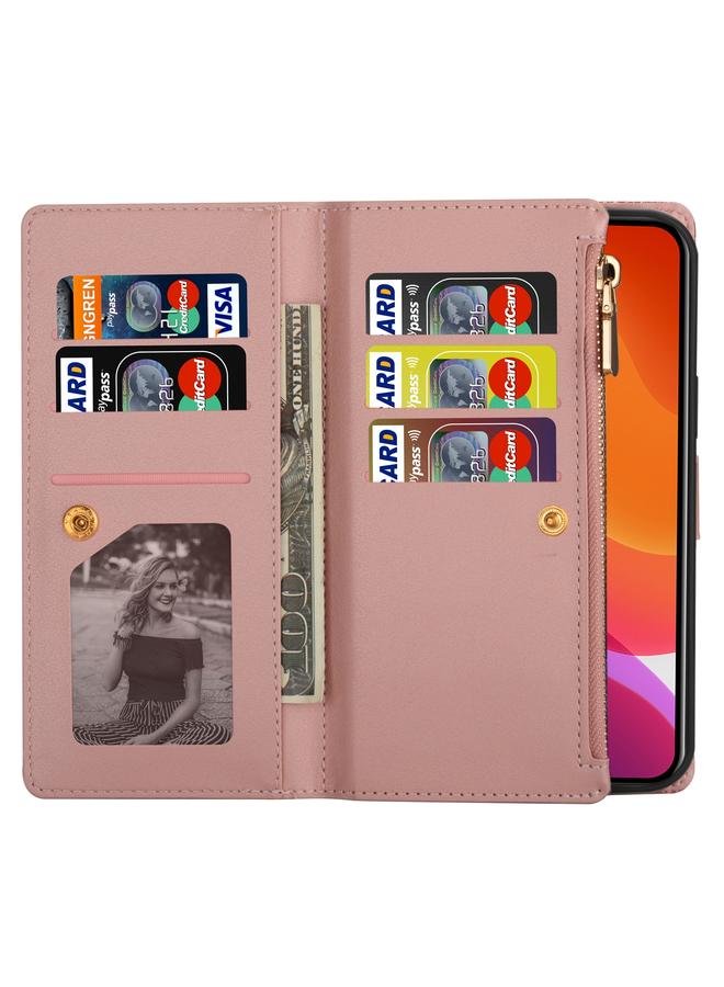 S-TOP Case For iPhone 14 Multi-card Slots Laser Carving Glitter Zipper Leather Case - Image 5