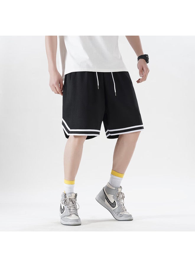 Homlean Men's American-style Sports Shorts Summer Ice Silk Thin Basketball Shorts Quick-drying Plus Size Casual Pants Cg20 Black 3XL - Image 3