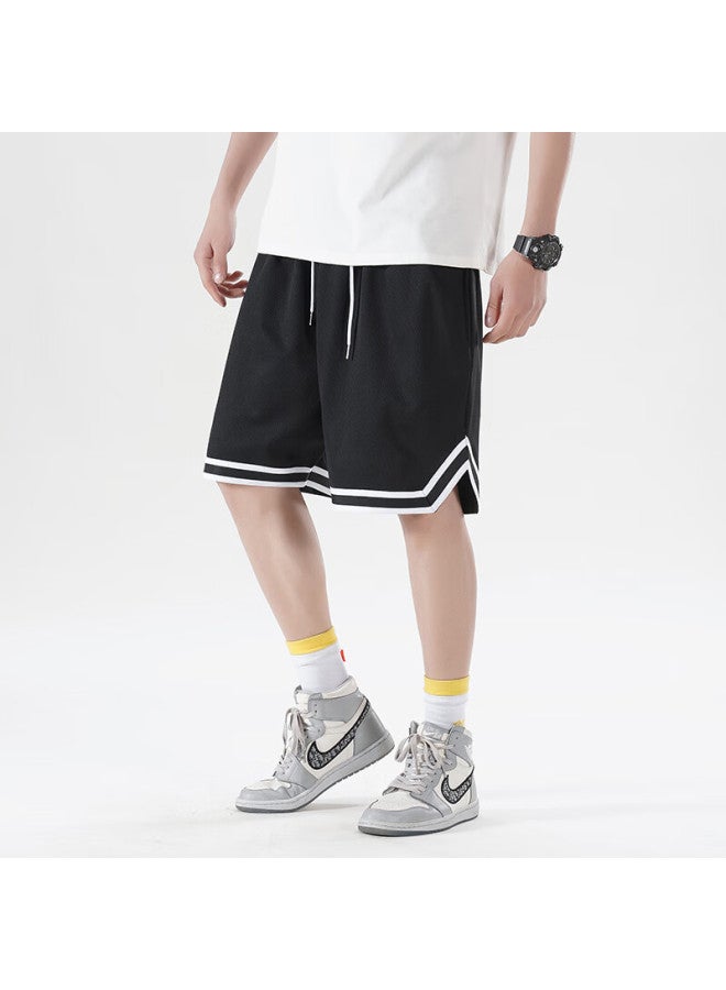Homlean Men's American-style Sports Shorts Summer Ice Silk Thin Basketball Shorts Quick-drying Plus Size Casual Pants Cg20 Black 3XL - Image 2