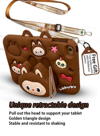 Samsung Galaxy Tab A9 8.7 inch (2023) Kids Case - Cute Labubu Design, Shockproof EVA Protective Cover with Handle Stand, Shoulder Strap & Screen Protector - Brown - view 2