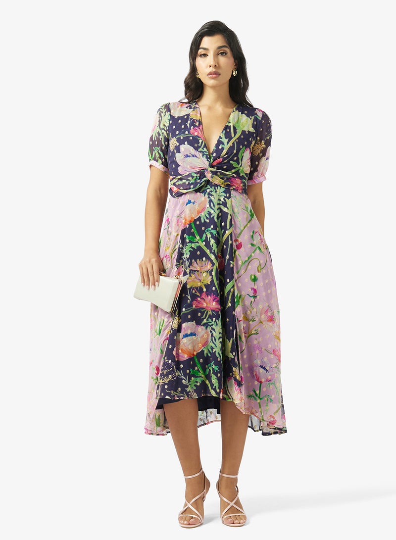 Hope & Ivy Spot Lurex Twist Front Midi Dress In Mixed Print - Image 4