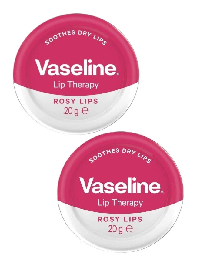 VaselineLip Therapy Rosy Lips Lip Balm Tin made with 3x purified petroleum jelly for dry lips 20 g Pack of 2 - Image 1