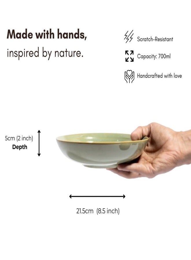 Beyond Homes Handcrafted Ceramic Pasta Bowl Set, 21 cm | Microwave & Dishwasher Safe Pasta Plates Glossy Finish | Deep Plate | Ceramic Serving Pasta Bowl, 650 ml Each (Pistachio- Set of 2) - Image 2
