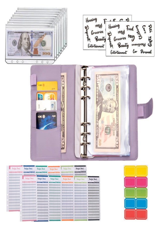 NICOOTHBudget Binder Cash Envelopes A6 Money Saving Binder with Zipper envelopes (Purple) - Image 4