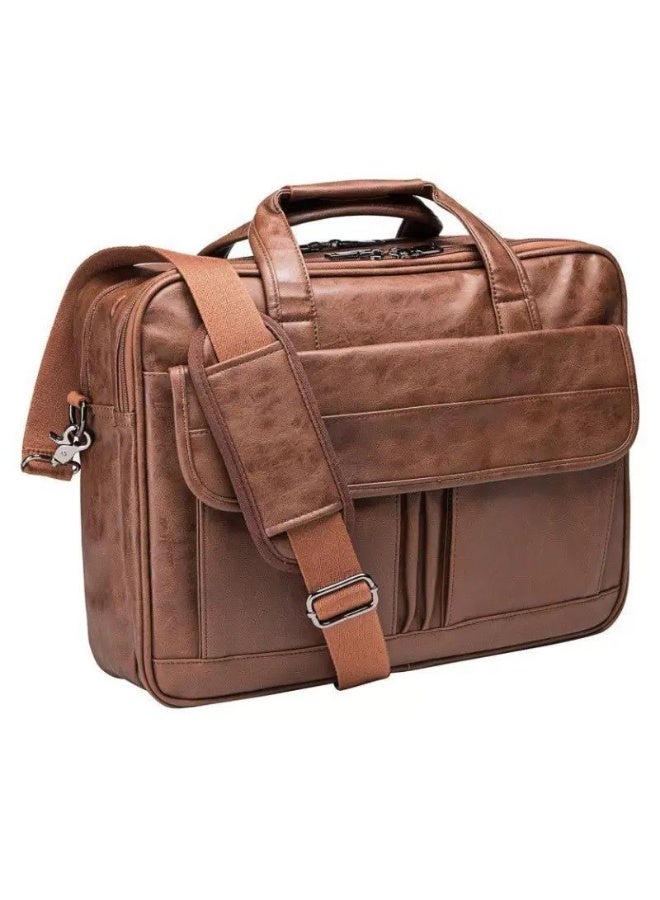 Large Capacity Brown Messenger Briefcase | Fits 16 Inch Laptop | Shoulder Crossbody Bag | for Business & Commute - Image 1