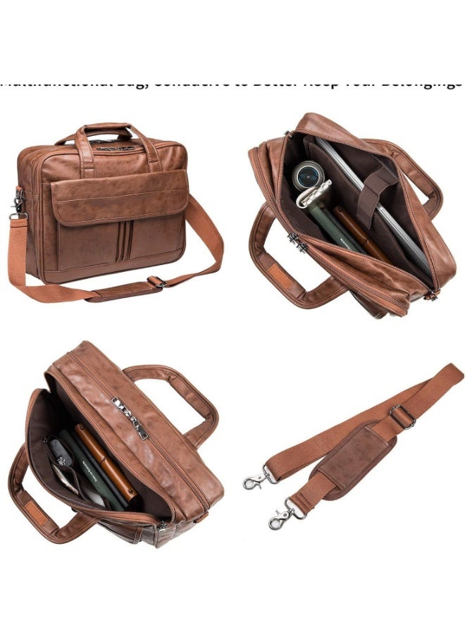 Large Capacity Brown Messenger Briefcase | Fits 16 Inch Laptop | Shoulder Crossbody Bag | for Business & Commute - Image 3