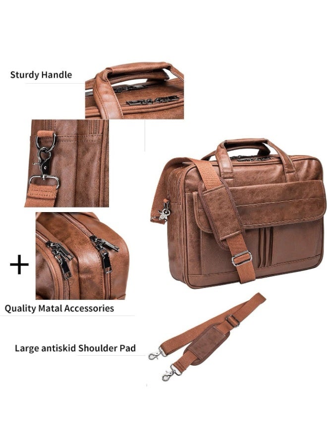 Large Capacity Brown Messenger Briefcase | Fits 16 Inch Laptop | Shoulder Crossbody Bag | for Business & Commute - Image 2