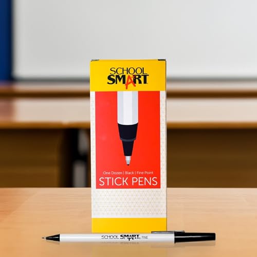 School Smart Round Stick Pen, Fine Tip, Black, Pack of 12 - Image 3