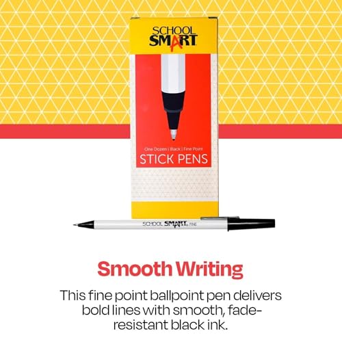 School Smart Round Stick Pen, Fine Tip, Black, Pack of 12 - Image 5