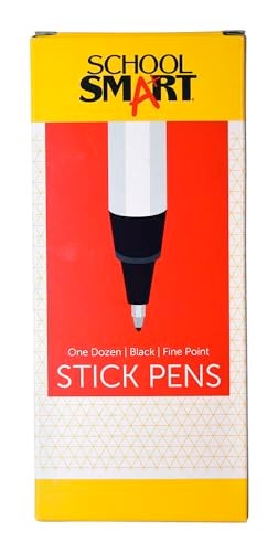 School Smart Round Stick Pen, Fine Tip, Black, Pack of 12 - Image 1
