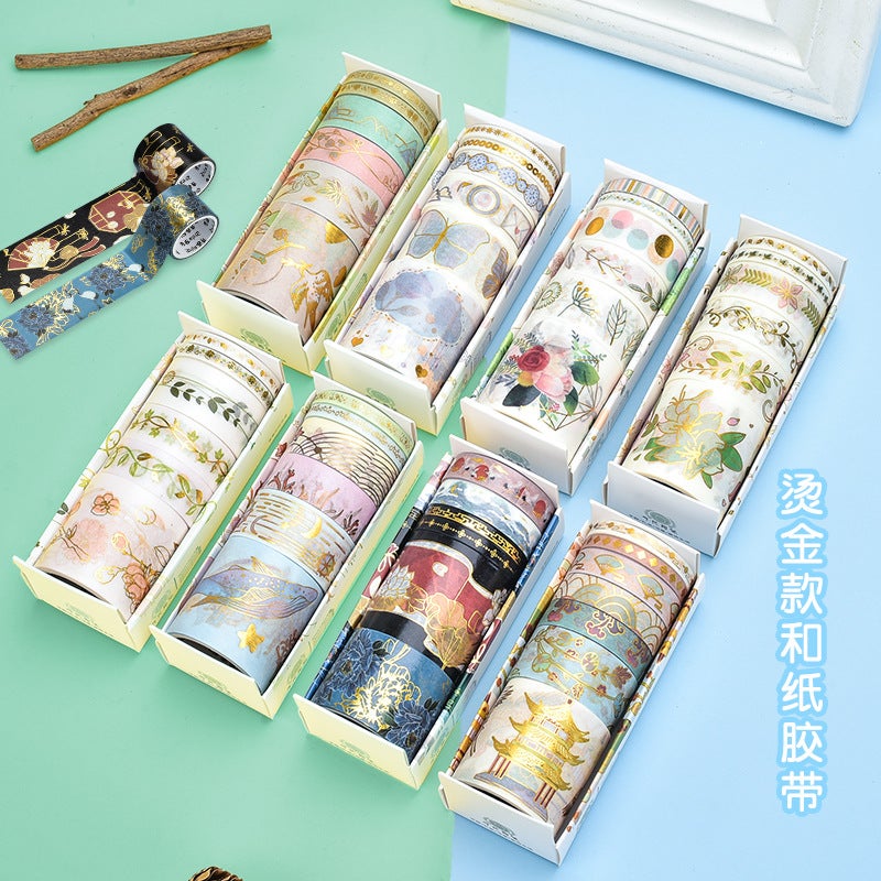 And Paper Tape Bronzing Sticker Combination Wenguang Flower Green Plant Crane Hand Account Decoration Material Hand Account Gift Box Set - Image 4